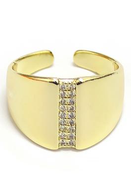 BRASS WIDE BRAND RING WITH ROW OF CZ PAVE
