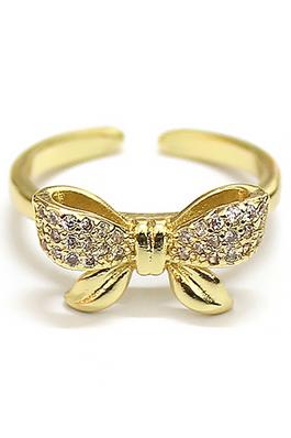 18K GOLD DIPPED BOW RING WITH CZ PAVE
