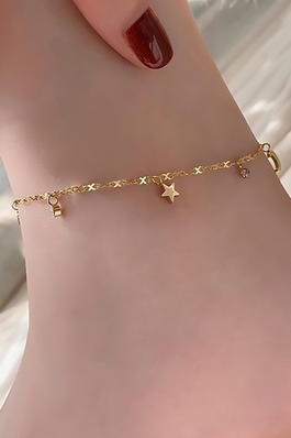 STAINLESS STEEL MOON STAR STONE CHARM ANKLET