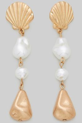 TIERED SHELL AND BAROQUE PEARL DROP EARRINGS