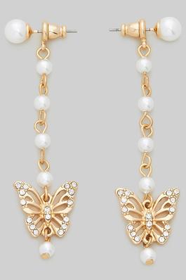 BUTTERFLY AND PEARL BEHIND THE EAR JACKET EARRINGS