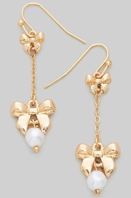 BOW AND PEARL TIERED DROP EARRINGS