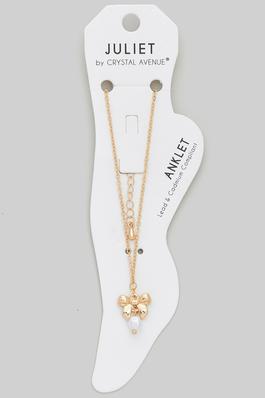 BOW AND PEARL CHARM CHAIN ANKLET