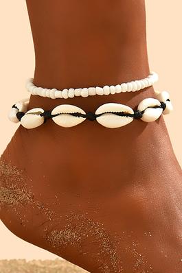 STRETCH BEAD AND SHELL CHARM CORD ANKLET