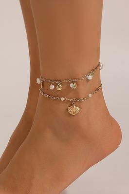 TWO PIECE SHELL AND PEARL ANKLET SET