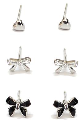 BOW AND HEART STUD SET