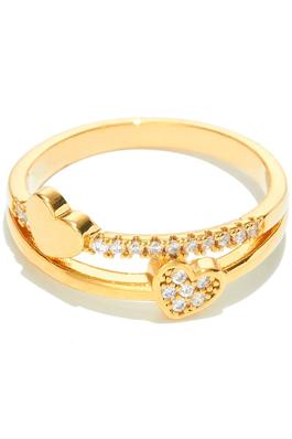 CZ PAVE HEART STACK RING