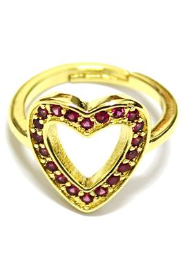BRASS HEART RING WITH CZ PAVE