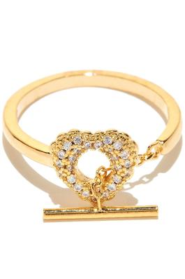 DAINTY BRASS PAVE HEART RING WITH TOGGLE