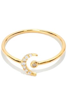 BRASS CRESCENT MOON RING WITH CZ PAVE