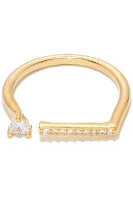 BRASS BAR RING WITH CZ PAVE