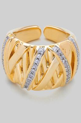 18K GOLD DIPPED RING WITH CZ PAVE BARS