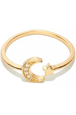 OPEN BRASS CRESCENT PAVE MOON AND STAR RING