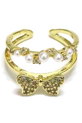 TWO ROW PEARL BUTTERFLY RING
