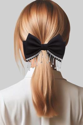 BOW HAIR CLIP WITH DANGLING RHINESTONES
