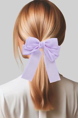 SHEER BOW HAIR CLIP WITH CONTRAST STITCHING