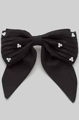 SATIN BOW HAIR CLIP WITH PEARL CLUSTERS
