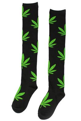 Marijuana pattern knee socks. 