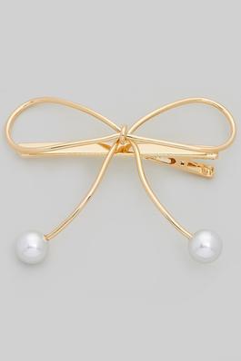 BRASS BOW WITH PEARLS HAIR CLIP