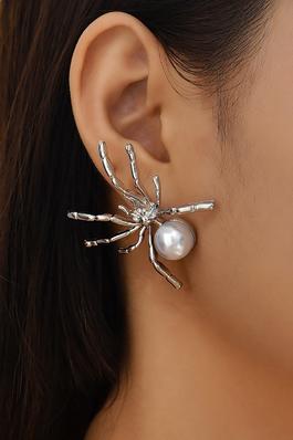 TEXTURED SPIDER POST EARRINGS WITH PEARL ACCENTS
