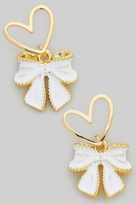 CUTOUT HEART POST EARRINGS WITH BOW CHARM