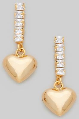 HEART BALL DROP EARRINGS WITH CZ PAVE BAR