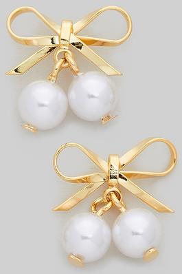BOW POST EARRINGS WITH PEARL CHARM