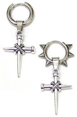 CROSS DROP EARRINGS WITH NAIL AND SPIKE