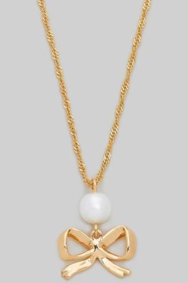 18K GOLD DIPPED BOW PENDANT NECKLACE WITH PEARL