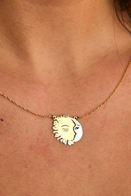 18K GOLD DIPPED MOON AND SUN PENDANT NECKLACE