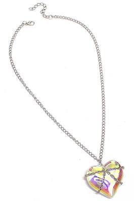 CHAIN WRAPPED AB HEART PENDANT NECKLACE