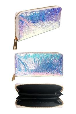 Iridescent Floral Embossed Reflective Wallet