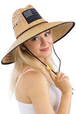 Monotone American Flag Patch Straw Lifeguard Hat