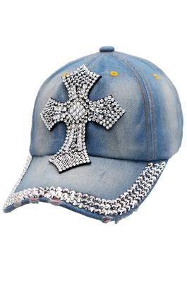 Cross Bling Rhinestone Embellished Baseball Cap
