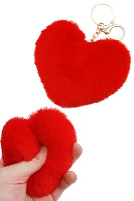 Big Red Heart Fuzzy Pom Pom Key Chain