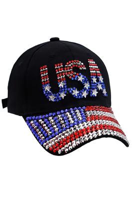 USA American Flag Bling Rhinestone Baseball Cap