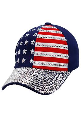 American Flag Stripe Bling Rhinestone Baseball Cap