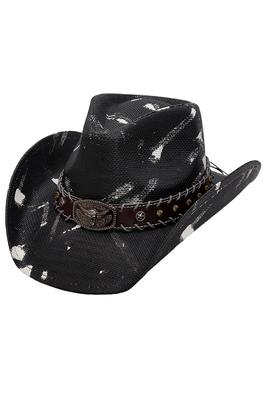 Paint Splash Longhorn Emblem Straw Cowboy Hat