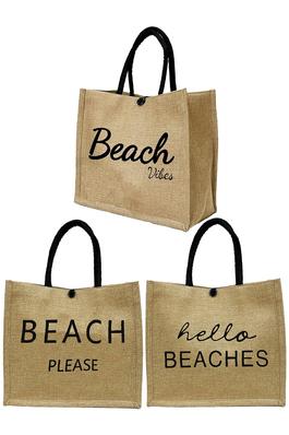 Beach Vibe Burlap Box Tote Beach Bag