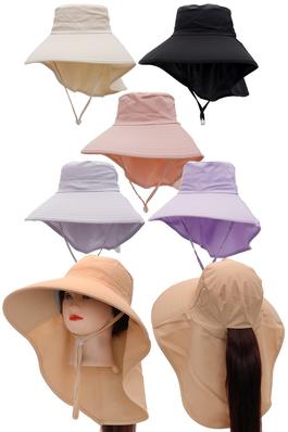 Wide Ponytail Boonie Bucket Hat with Neck Cover