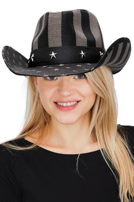 Monotone American Flag Star Structured Cowboy Hat