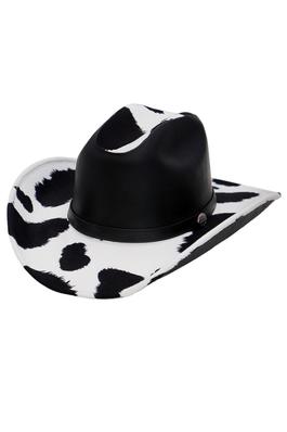 Cow Suede Trim Grainy Faux Leather Cowboy Hat
