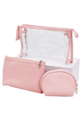 3-Piece Clear Vegan Leather Cosmetic Pouch Set