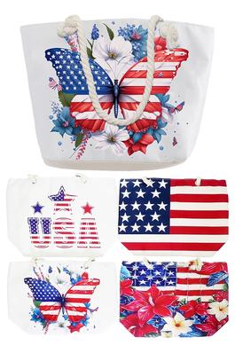 Patriotic American Flag Canvas Tote Bag