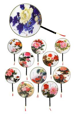 Peony Floral Print Traditional Ancient Paddle Fan