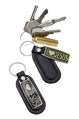 I Love Jesus Metal Plaque PU Leather Key Chain