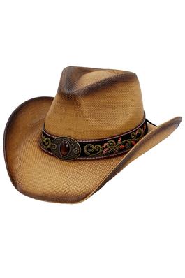 Amber Concho Floral Belt Straw Cowboy Hat