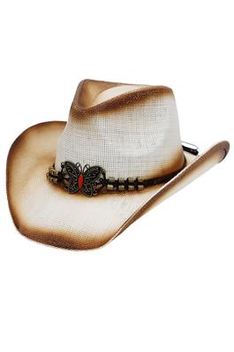 Butterfly Emblem Waxed String Straw Cowboy Hat