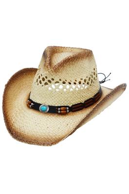 Concho Beaded Belt Vintage Burnt Straw Cowboy Hat