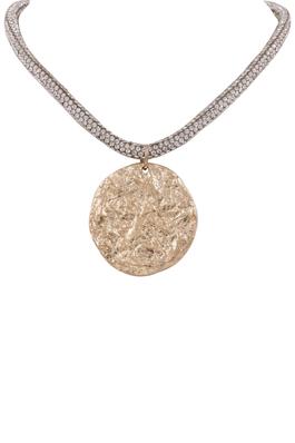 Metal Rhinestone Circle Pendant Necklace